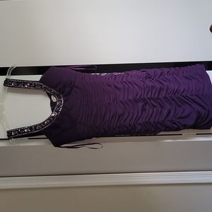 Cache purple ruched, jeweled neckline